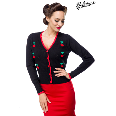 BELSIRA Strickjacke mit Kirschen schwarz