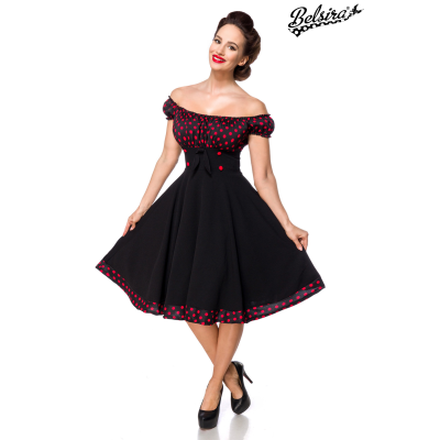 BELSIRA schulterfreies Swing-Kleid schwarz/rot