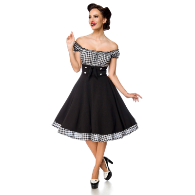 BELSIRA schulterfreies Swing-Kleid schwarz/kariert