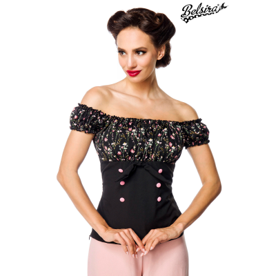 BELSIRA schulterfreies Oberteil schwarz/rosa