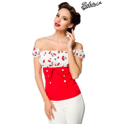 BELSIRA schulterfreies Oberteil rot/weiss