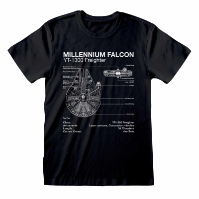 " Star Wars - Millenium Falcon Sketch (Unisex Black T-Shirt)  black