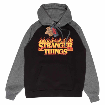 ** Stranger Things - Flaming Logo (Unisex Black Pullover Hoodie)  ** Schwarz