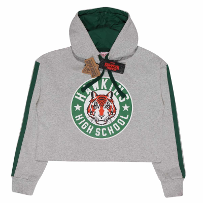 Superheroes Inc. Stranger Things - Hawkins Badge (Womens Black Acid Wash Cropped Pullover)  Black Acid Wash