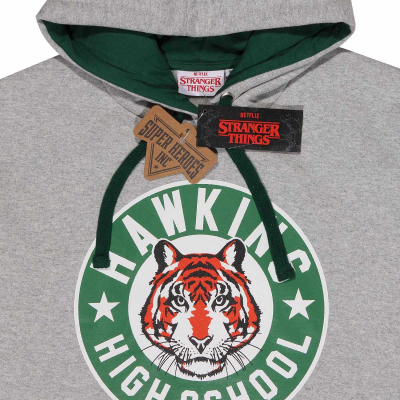 Superheroes Inc. Stranger Things - Hawkins Badge (Womens Black Acid Wash Cropped Pullover)  Black Acid Wash