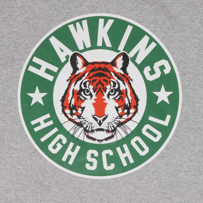 Superheroes Inc. Stranger Things - Hawkins Badge (Womens Black Acid Wash Cropped Pullover)  Black Acid Wash