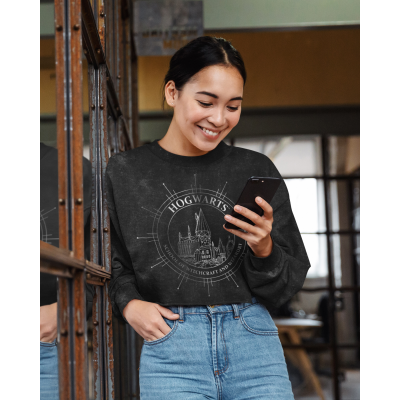 ** Superheroes Inc. Harry Potter - Hogwarts Constellation (Womens Black Sweatshirt Cropped)  ** Schwarz