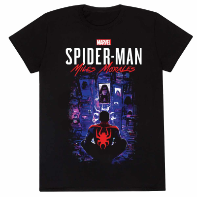 Marvel Spider-Man Miles Morales VideoGame - City Overwatch (Unisex Black T-Shirt)  black