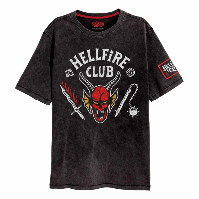 ** Stranger Things - Hellfire Crest (Unisex Black T-Shirt)  ** Schwarz