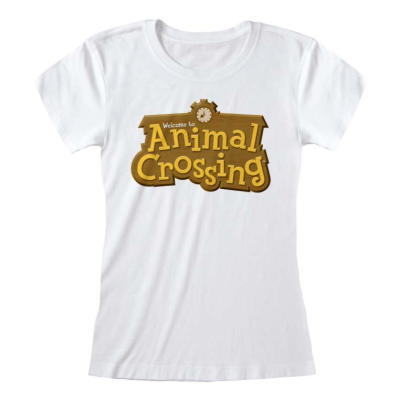 ** Nintendo Animal Crossing - 3D Logo (Womens White Fitted T-Shirt)  ** weiß