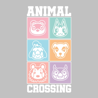 ** Nintendo Animal Crossing New Horizons - Pastel Square (Womens Heather Grey Fitted T-Shirt)  ** Heather Grey