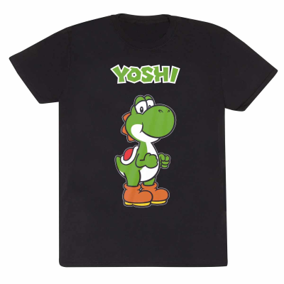 Nintendo Super Mario - Yoshi Name Tag (Unisex Black T-Shirt)  Schwarz