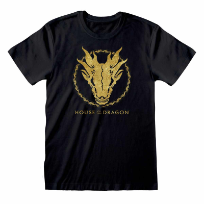 ** House Of The Dragon - Gold Ink Skull (Unisex Black T-Shirt)  ** Schwarz