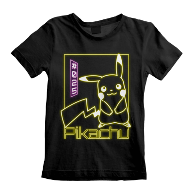 Pokemon - Pikachu Neon (Unisex Black T-Shirt) 12-13 Years Schwarz