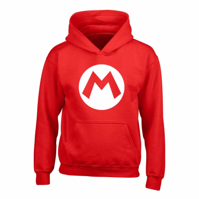 Nintendo Super Mario - Mario Badge (Kids Unisex Red Pullover Hoodie) 7-8 Years Rot