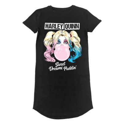 ** DC Comics Batman - Harley Quinn Sweet Dreams Puddin (Unisex Black T-Shirt Dress)  ** Schwarz