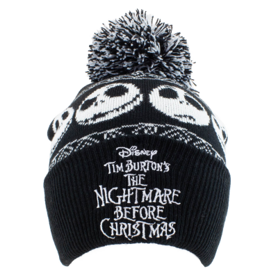 Nightmare Before Christmas - Basic Snow (Unisex Black Beanie Pom)  Schwarz