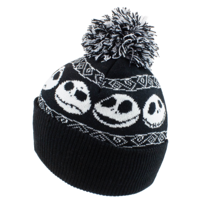 Nightmare Before Christmas - Basic Snow (Unisex Black Beanie Pom)  Schwarz