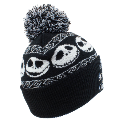 Nightmare Before Christmas - Basic Snow (Unisex Black Beanie Pom)  Schwarz