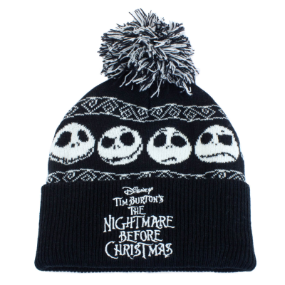 Nightmare Before Christmas - Basic Snow (Unisex Black Beanie Pom)  Schwarz