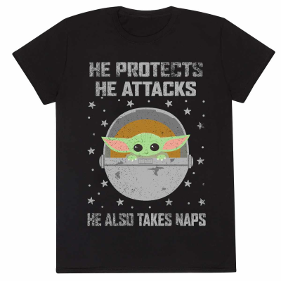 Star Wars: Mandalorian - Protects And Attacks (Unisex Black T-Shirt)  black