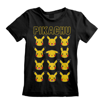 Pokemon - Pikachu Faces (Unisex Black T-Shirt) 7-8 Years Schwarz