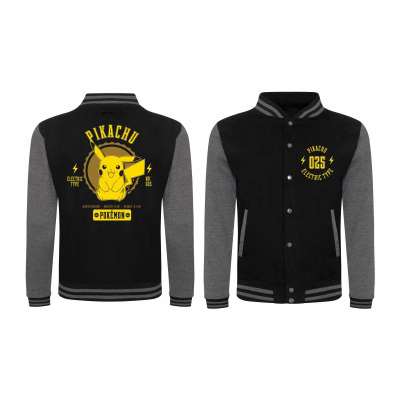 Pokemon - Collegiate Pikachu (Unisex Black Varsity Jacket)  Schwarz