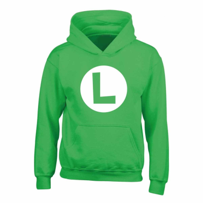 Nintendo Super Mario - Luigi Badge (Kids Unisex Green Pullover Hoodie) 7-8 Years Grün