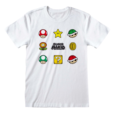** Nintendo Super Mario - Items (Unisex White T-Shirt)  ** weiß