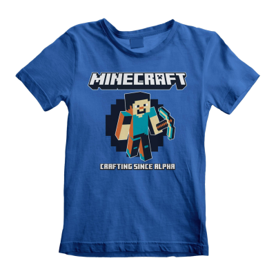 Minecraft - Crafting Since Alpha (Unisex Blue T-Shirt) 12-13 Years blue