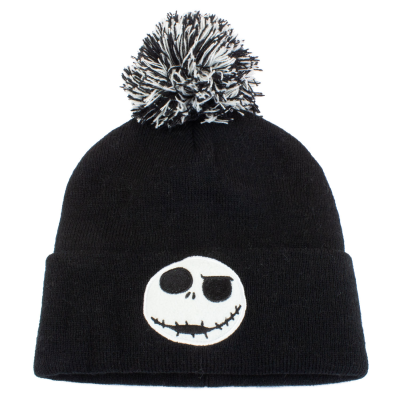 Nightmare Before Christmas - Jack Face (Unisex Black Beanie Pom)  Schwarz