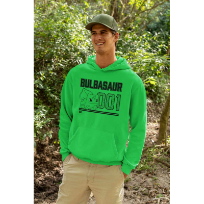 ** Pokemon - Bulbasaur Line Art (Unisex Green Pullover Hoodie)  ** green