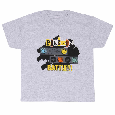 ** Pokemon - Pokemon Battle (Unisex Grey T-Shirt) 9-11 Years ** Grau