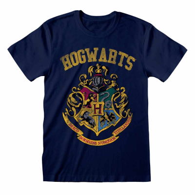 Harry Potter - Hogwarts Faded Crest (Unisex Navy T-Shirt)  Marine