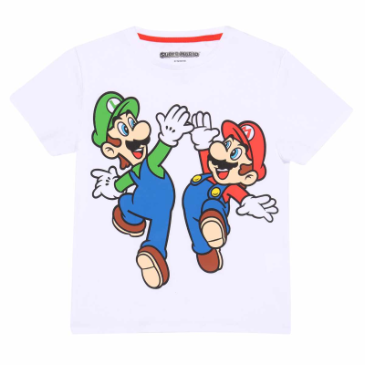 ** Nintendo Super Mario - Mario And Luigi Overprint (Unisex White T-Shirt) 3-4 Years ** weiß