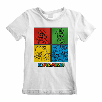 ** Nintendo Super Mario - Squares (Unisex White T-Shirt) 9-11 Years ** weiß