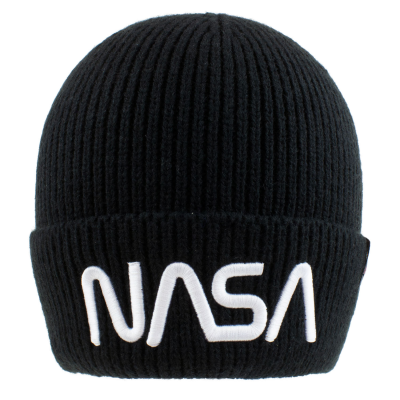 NASA - Worm Logo (Unisex Black Beanie)  Schwarz