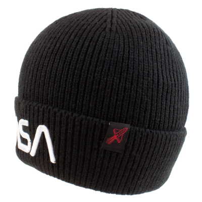 NASA - Worm Logo (Unisex Black Beanie)  Schwarz