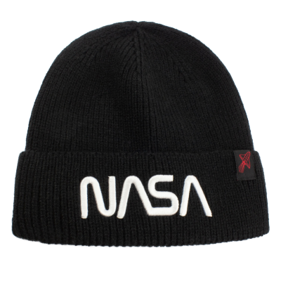 NASA - Worm Logo (Unisex Black Beanie)  Schwarz