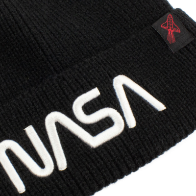 NASA - Worm Logo (Unisex Black Beanie)  Schwarz