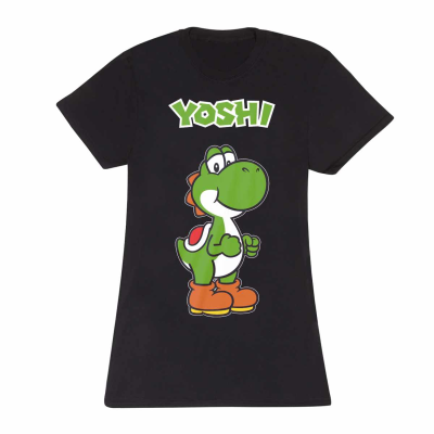 Nintendo Super Mario - Yoshi Name Tag (Womens Black Fitted T-Shirt)  black