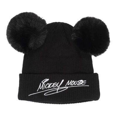 Disney Mickey and Friends - Double Pom (Unisex Black Beanie Pom)  Schwarz