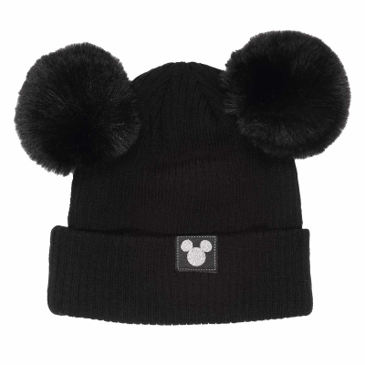 Disney Mickey and Friends - Double Pom (Unisex Black Beanie Pom)  Schwarz