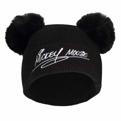 Disney Mickey and Friends - Double Pom (Unisex Black Beanie Pom)  Schwarz