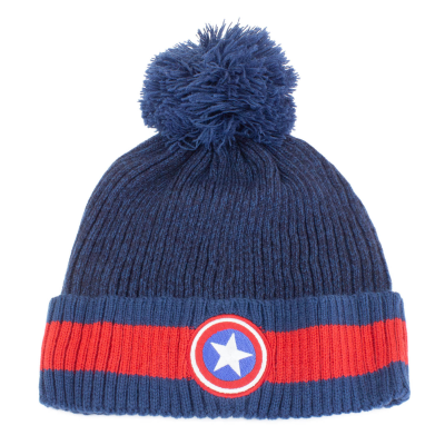 ** Marvel Comics Captain America - Shield (Unisex Blue Beanie Pom)  ** blue