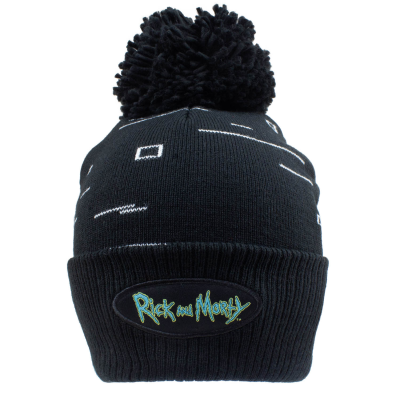 Rick And Morty - Pixel Print (Unisex Black Beanie Pom)  Schwarz