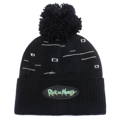 Rick And Morty - Pixel Print (Unisex Black Beanie Pom)  Schwarz