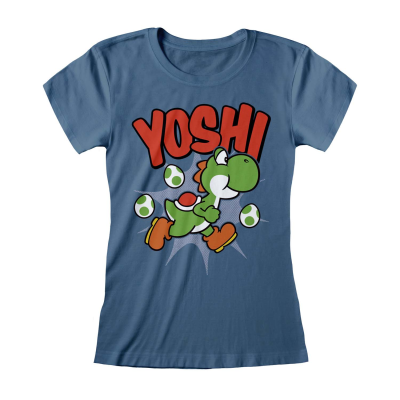 Nintendo Super Mario - Yoshi (Womens Indigo Blue Fitted T-Shirt)  Indigo Blue