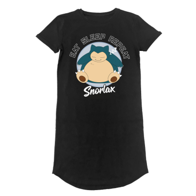Pokemon - Sleeping Snorlax (Womens Black T-Shirt Dress)  black