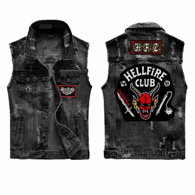 ** Stranger Things - Hellfire Club JET BLACK (Unisex Black Denim Jacket)  ** black